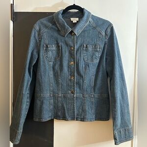 LOFT Denim Blazer Jacket Coat with Ruffle Peplum Detailing Women’s 14